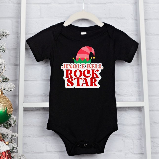 Body Para Bebê Estrela do Rock Jingle Bell, Natal Preto  (Criador carregado)