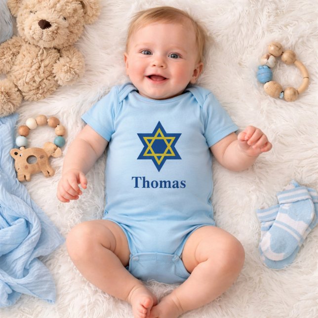 Body Para Bebê Estrela Judaica Azul e Dourada de David (Criador carregado)