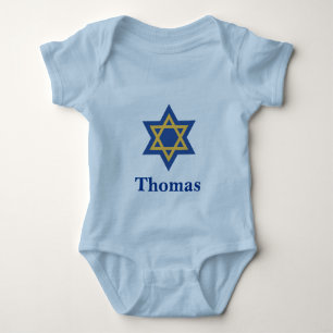 Body Para Bebê Estrela Judaica Azul e Dourada de David