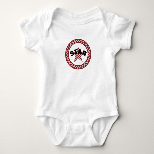 Body Para Bebê Estrela Xadrez Vermelho de Verão (Frente)