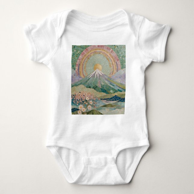 Body Para Bebê Ethereal Bloom: Pastel Mosaic Volcano in Spring (Frente)
