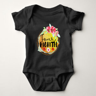 Body Para Bebê Etiqueta de Milestone de Bebê de Quatro Meses Flor