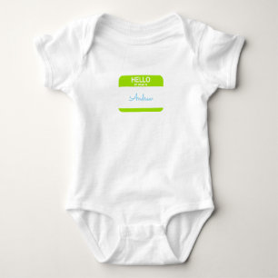 Body Para Bebê Etiqueta Preppy Olá Meu Nome É NOME DO BEBÊ Azul