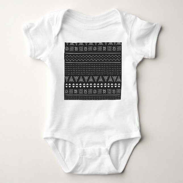 Body Para Bebê Etnia tribal: padrão branco negro. (Frente)