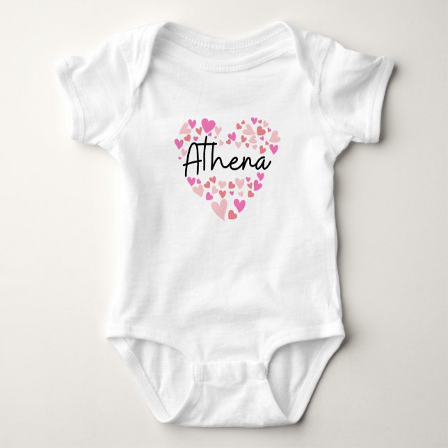 Body Para Bebê Eu amo Athena - corações para Athena (Frente)