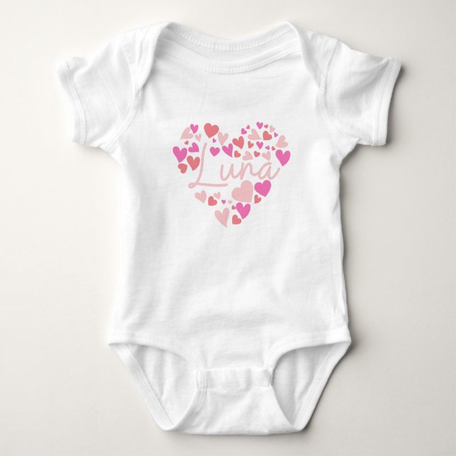 Body Para Bebê Eu amo corações da Luna em rosa (Frente)