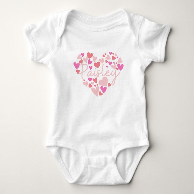Body Para Bebê Eu amo corações Paisley em rosa (Frente)