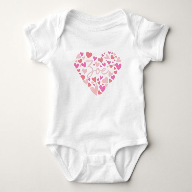Body Para Bebê Eu amo corações Zoe em rosa (Frente)