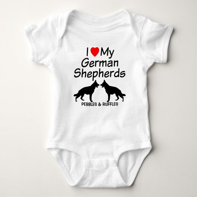 Body Para Bebê Eu Amo Meus Dois Cachorros German shepherd (Frente)