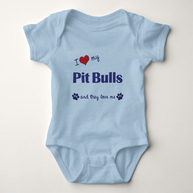 Body Para Bebê Eu amo meus pitbull (os cães múltiplos) (Frente)