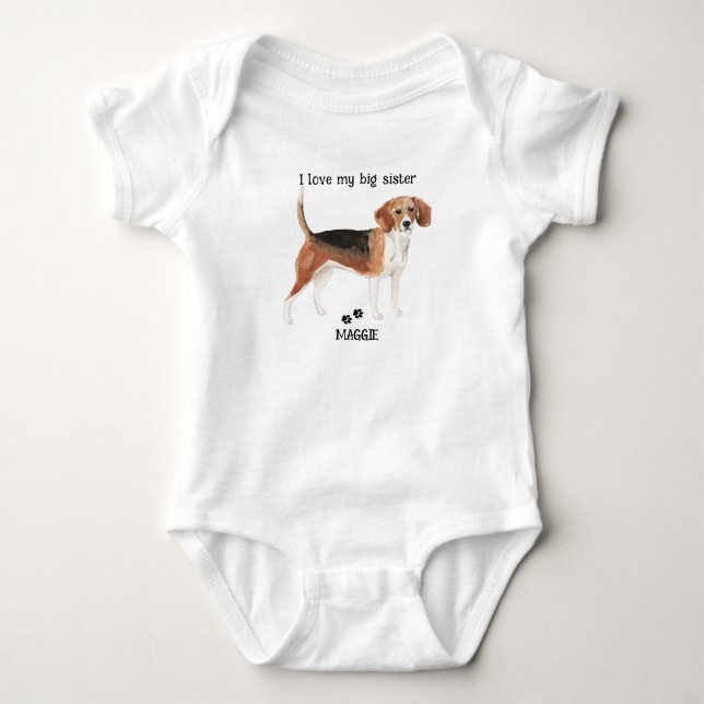 Body Para Bebê Eu Amo Minha Irmã Mais Velha Beagle para Bebê (Frente)