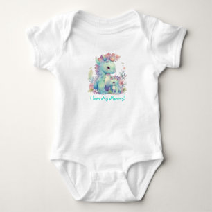 Body Para Bebê Eu Amo Minha Mamãe! Dinossauros com Flores