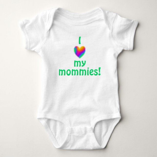 Body Para Bebê Eu Amo Minhas Mães Arco-Íris Cardíaco Bebê Roupa-A (Frente)