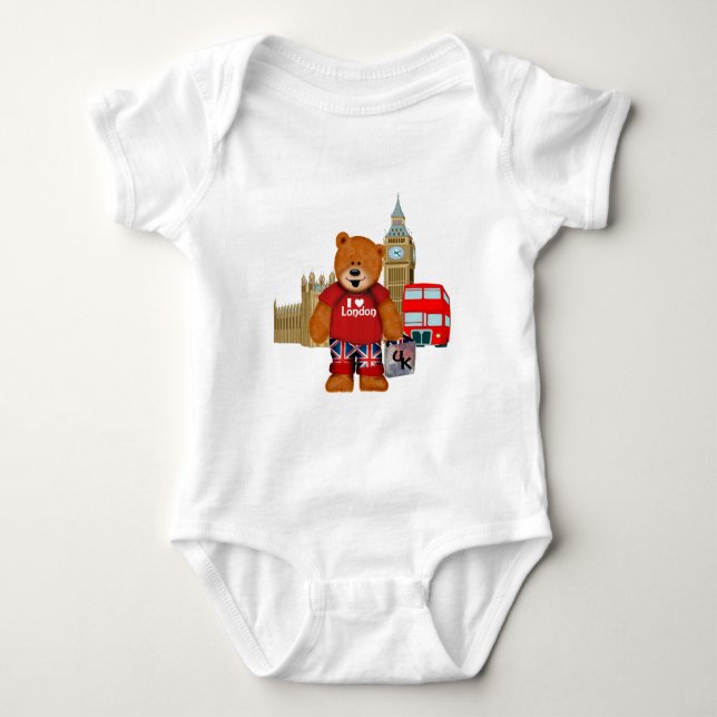 Body Para Bebê Eu amo o urso de ursinho de LONDRES (Frente)
