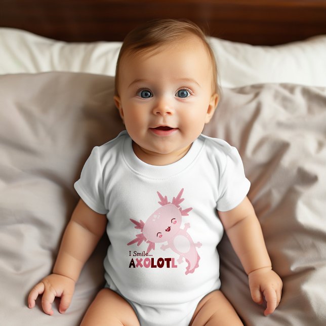 Body Para Bebê Eu Sorrio Muito Kawaii Axolotl Personalizado (Let your little Axolotl style up with this full of “ em-ocean” baby body suit. )