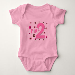 Body Para Bebê "Eu sou 2" rosa & flores de Brown