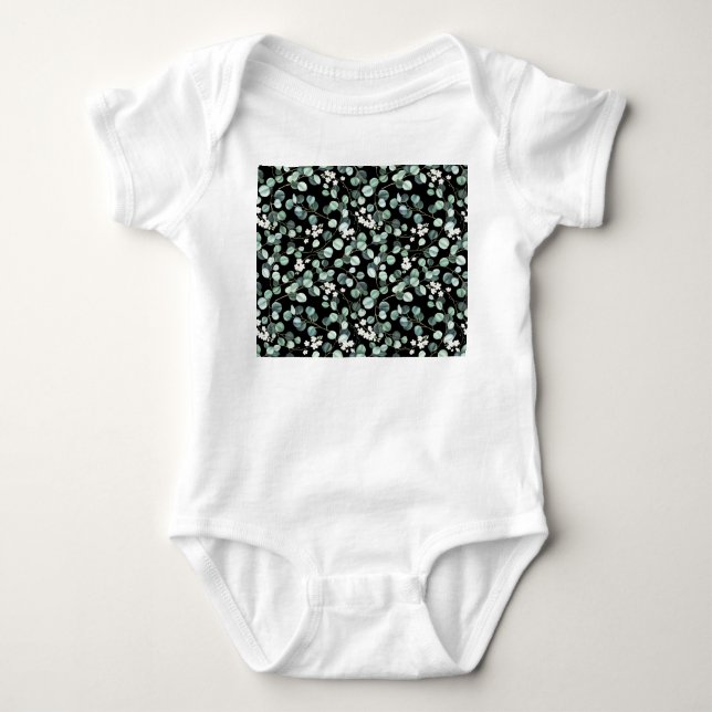 Body Para Bebê Eucalyptus deixa: padrão de flores brancas (Frente)