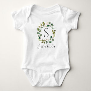 Body Para Bebê Eucalyptus Leafy Wreath Nome Personalizado do Bebê