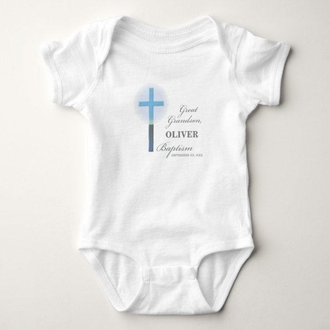 Body Para Bebê Excelente Neto Baptism Blue Lace Personalizado (Frente)
