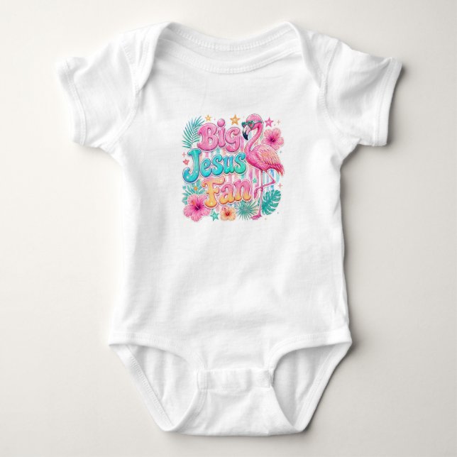 Body Para Bebê Fã de Jesus com Bodysuit de Bebê Flamingo  (Frente)