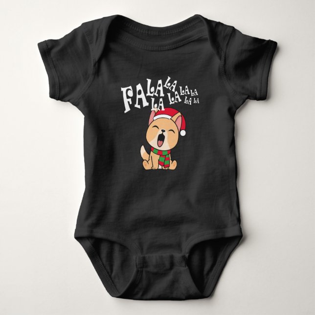 Body Para Bebê Fa La La La Christmas Dog Singing Baby Bodydress (Frente)