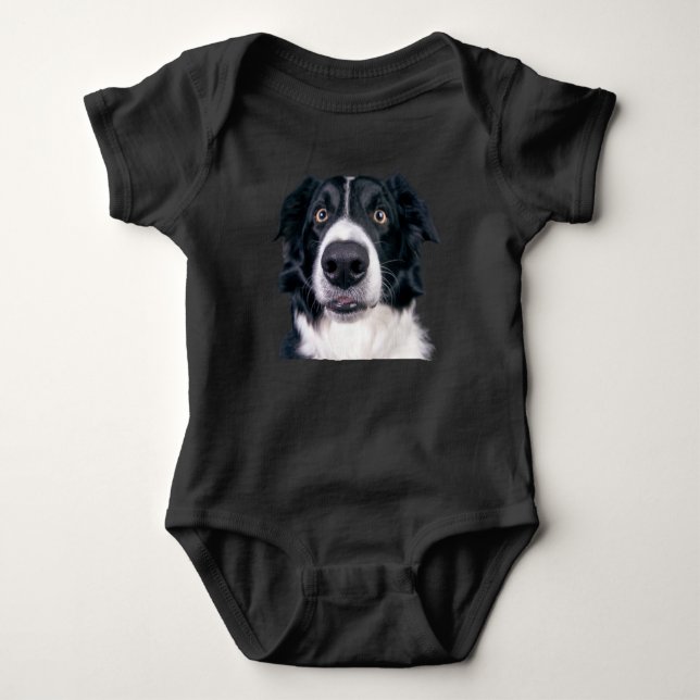 Body Para Bebê Face de Cachorro Preto e Branco (Frente)