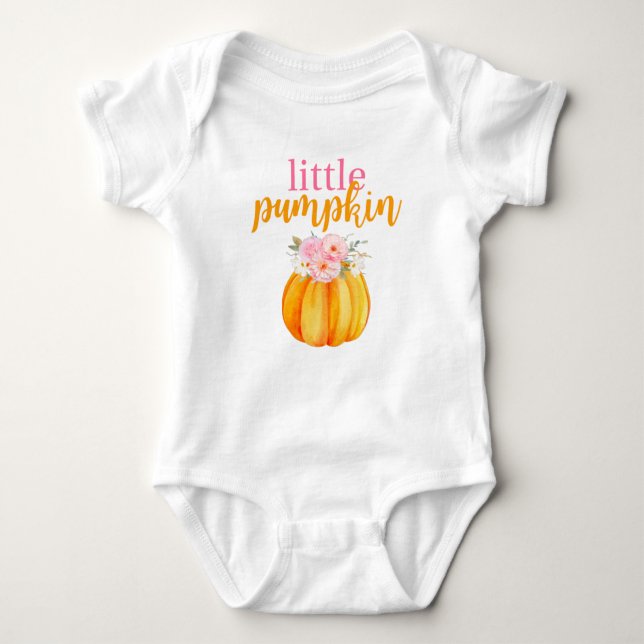 Body Para Bebê Fall Floral Pumpkin Baby Girl's primeiro aniversar (Frente)