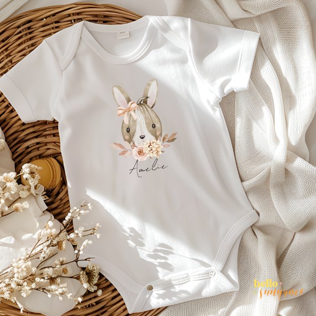 Body Para Bebê Fall Pumpkin Rabbit Floral Baby Bodysuit (Pumpkin Rabbit Boho Baby Bodysuit)