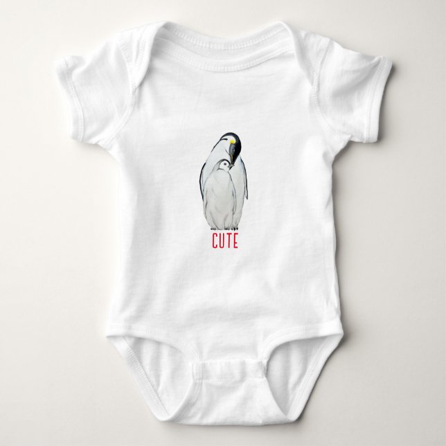 Body Para Bebê Família bonita de pinguins imperadores T-Shirt (Frente)