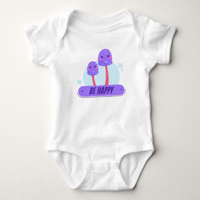 Body Para Bebê Família de Fungos Felizes Roxo (Frente)