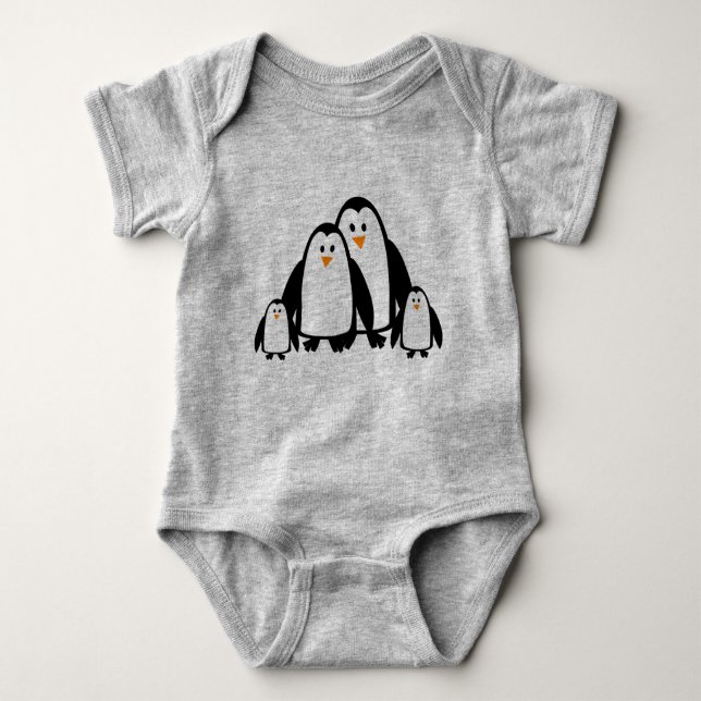 Body Para Bebê Família de Pinguins de Cartoon (Frente)