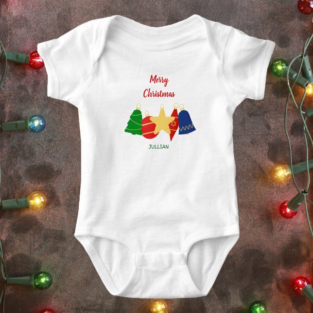 Body Para Bebê Família Elegante de Enfeites de natal Retro (Custom retro Merry Christmas baby bodysuit )