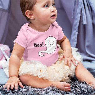 Body Para Bebê Fantasma Branco Amigável Boo Bebê Rosa Halloween