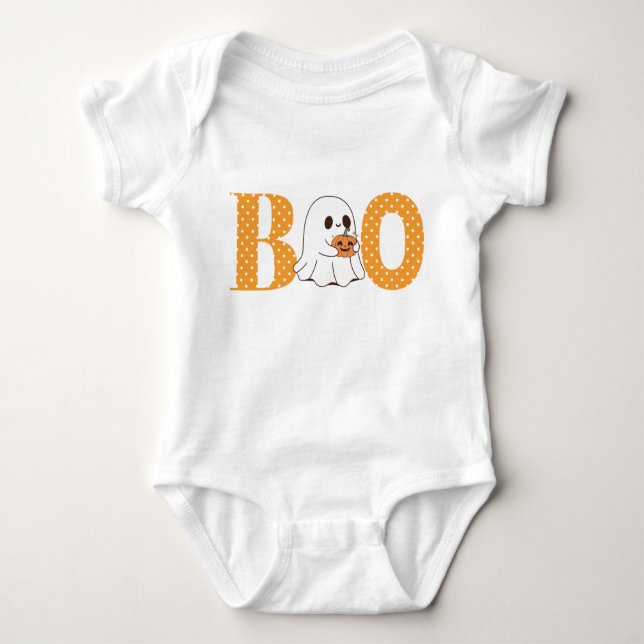Body Para Bebê Fantasma Com Pumpkin Boo Baby Primeiro Halloween (Frente)