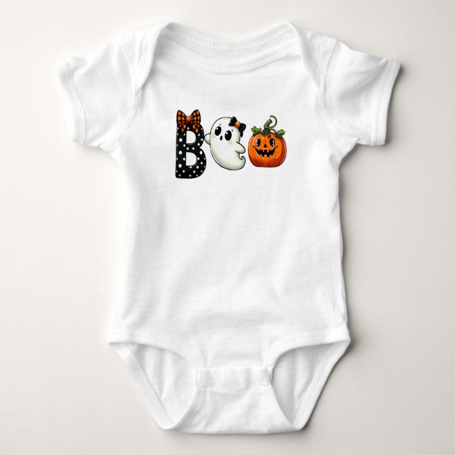 Body Para Bebê Fantasma e Abóbora do Halloween (Frente)