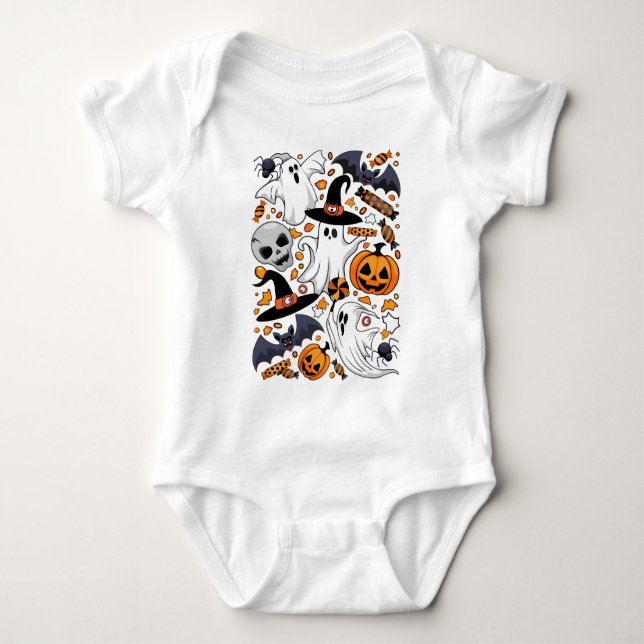 Body Para Bebê Fantasmas Spooky e Monstros Cute Assustadores (Frente)