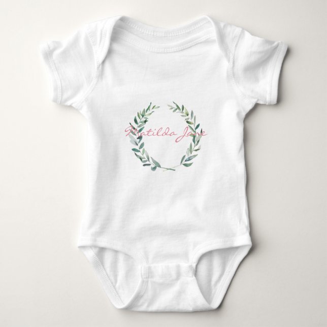 Body Para Bebê Farmhouse Russo Watercolor Magnolia Wreath Design (Frente)