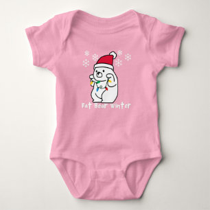 Body Para Bebê Fat Bear Winter, White Bear Santa Hat, Luzes Xmas