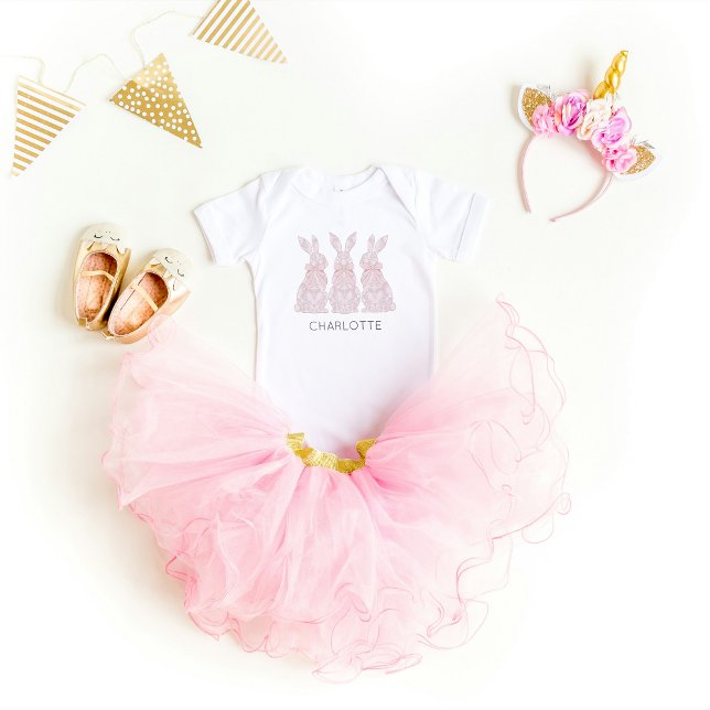 Body Para Bebê Fato de bebê coelho personalizado (Personalized Lace Bunny Baby Bodysuit)