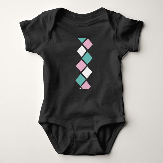 Body Para Bebê Fato De Bebê Harlequin (Preto, Aqua e Rosa) (Frente)