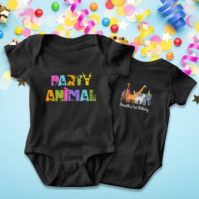 Body Para Bebê Fato Preto Safari, Festa de aniversário inicial (First Birthday Bodysuit Party Animal Fun First Birthday Gift)