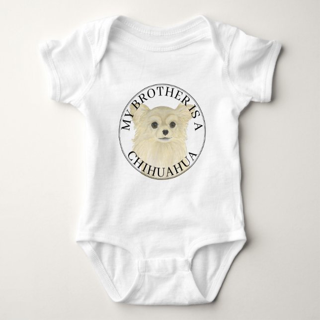 Body Para Bebê Fawn Long Haired Chihuahua Dog Big Brother (Frente)