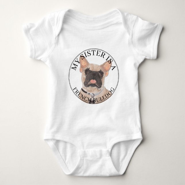 Body Para Bebê Fawn Masked French Bulldog Big Sister (Frente)