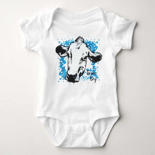 Body Para Bebê Fazenda Blue Cow Baby Bonitinho (Frente)