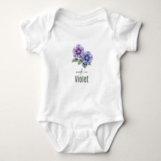 Body Para Bebê February Violet  Birth Flower Bodysuit Watercolor (Frente)