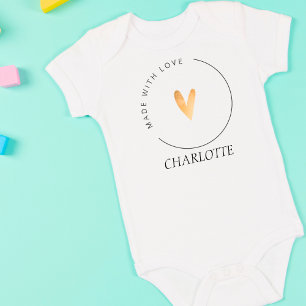 Body Para Bebê Feita com Amor, Dourado Nome do Bebê do Coração