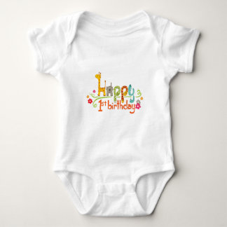 Body Para Bebê Feliz 1º Aniversário – Celebração de Tema de Anima