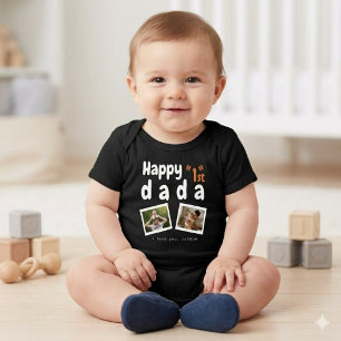 Body Para Bebê Feliz 1º Dia dos Pais Foto Personalizada Preta