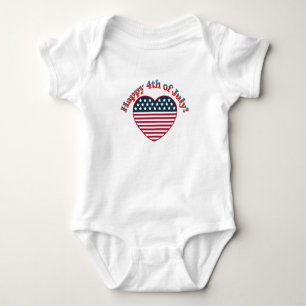 Body Para Bebê Feliz 4 de julho Bandeira do Coração Americano