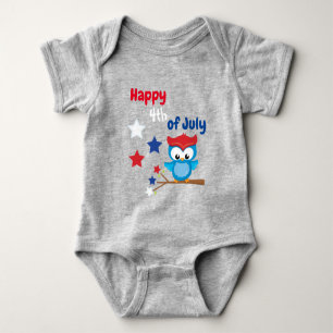 Body Para Bebê Feliz 4 de julho, Coruja Patriótica